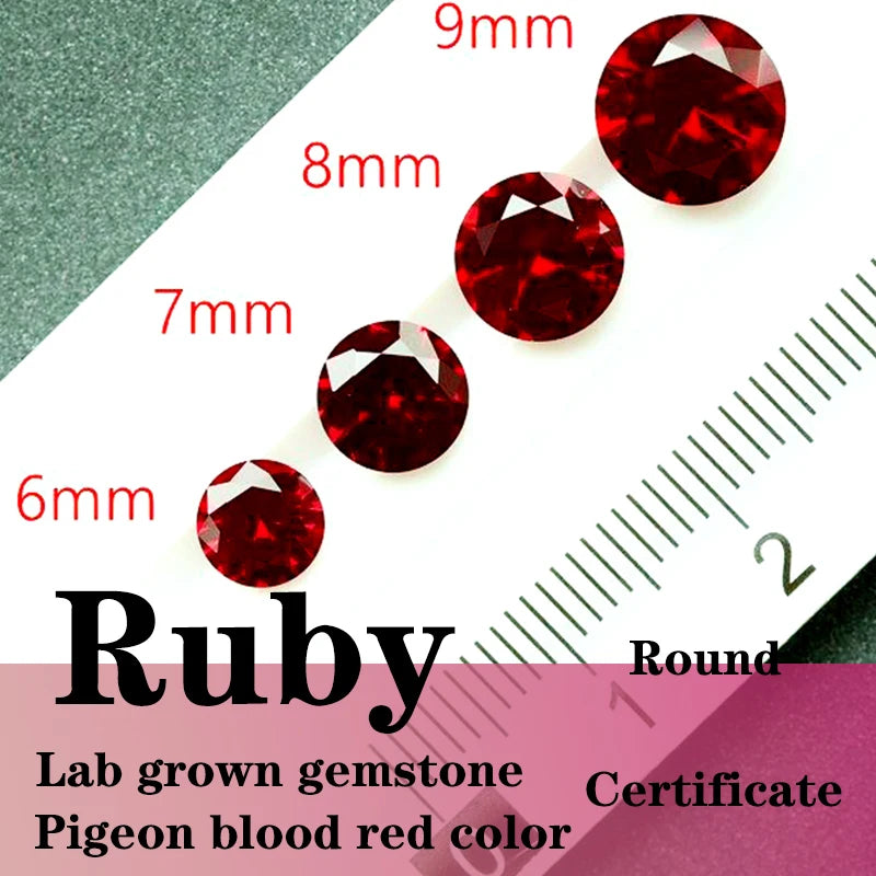 Ruby Pigeon Blood Red Color Round Shape Artificially Gemstones with Certificate Charms for Jewelry Making
