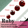 Ruby Pigeon Blood Red Color Round Shape Artificially Gemstones with Certificate Charms for Jewelry Making