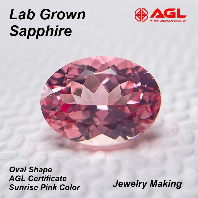 Lab Grown Sapphire Oval Cut Sunrise Pink Color DIY Charms Jewelry Making Main Materials Selectable AGL Certificate