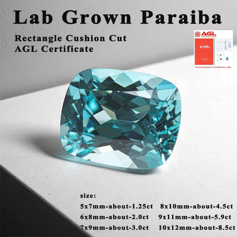 Lab Grown Paraiba Rectangle Cushion Cut Neon Blue Color Gemstone for DIY Jewelry Making Ring Necklace Inlay AGL Certificate