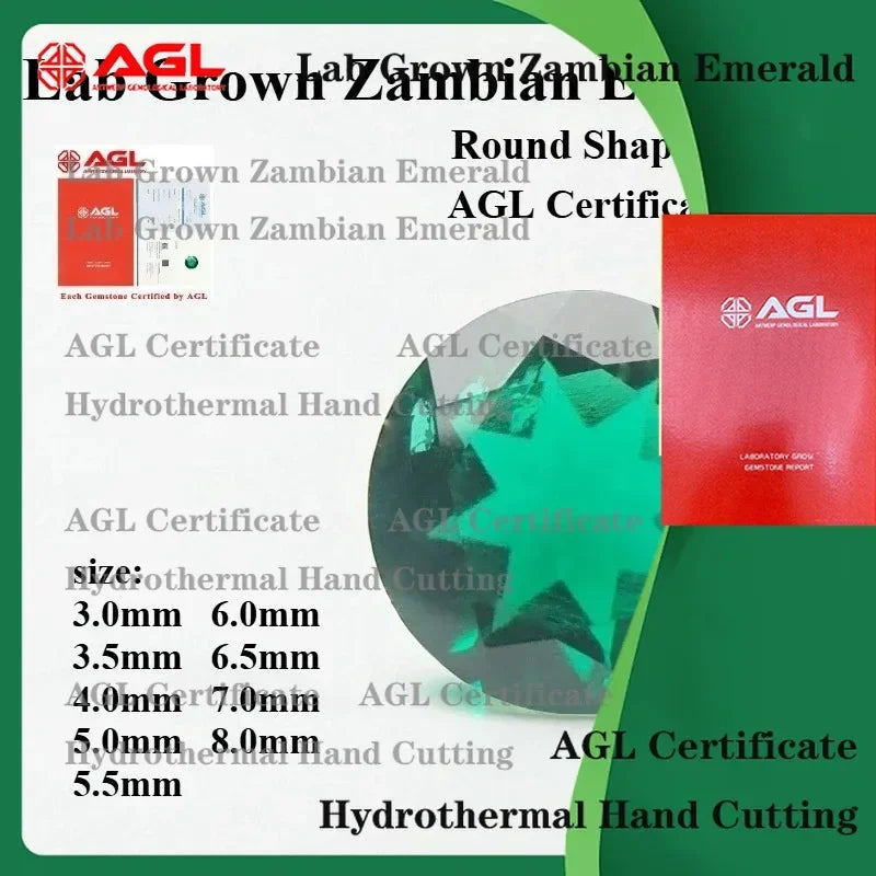 Lab Grown Zambian Emeralds Round Hydrothermal for B-Lab Grown Zambian Emeralds for AGL Certificate for Jewelry Making Natural