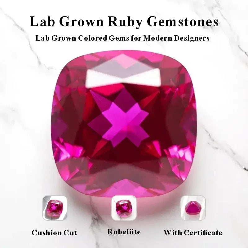 Square Cushion Shape Rubeliite Colour Lab Grown Ruby  VVS1 Charm Beads for Diy Jewelry Making Pendant Selectable AGL Certificate