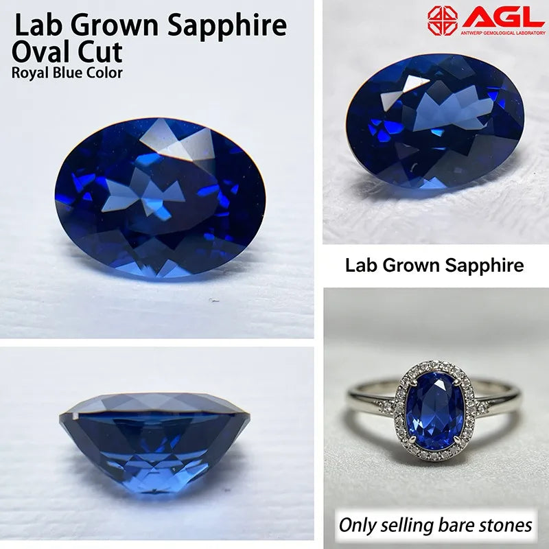 Lab Grown Sapphire Royal Blue Oval Cut for DIY Jewelry Making Ring Necklace Earrings Main Materials Selectable AGL Certificate