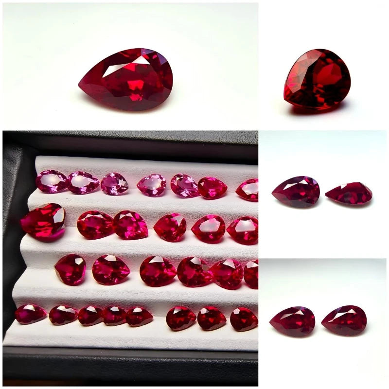 Ruby Pear Shape VVS1 Lab Grown Gemstone Pigeon Blood Red Color DIY Ring Necklace Earrings Main Materials Certificate Wholesale