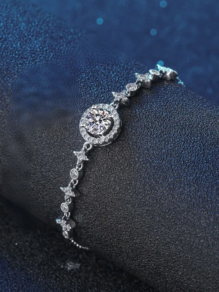 Moissanite Top Quality 925 Silver Bracelets Adjustable Star round Bracelet High End Non-Fading Fashion Jewelry With GRA