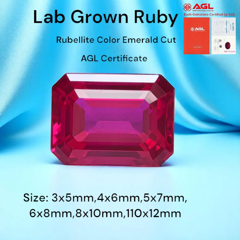 Rubellite Color Lab Grown Ruby Emerald Cut Top Quality Loose Gemstone For Jewelry Diy Making Selectable AGL Certificate
