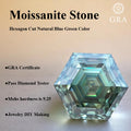 Moissanite Stone Hexagon Cut Natural Blue Green Color Charms Gemstone Advanced DIY Jewelry Making Materials with Certificate