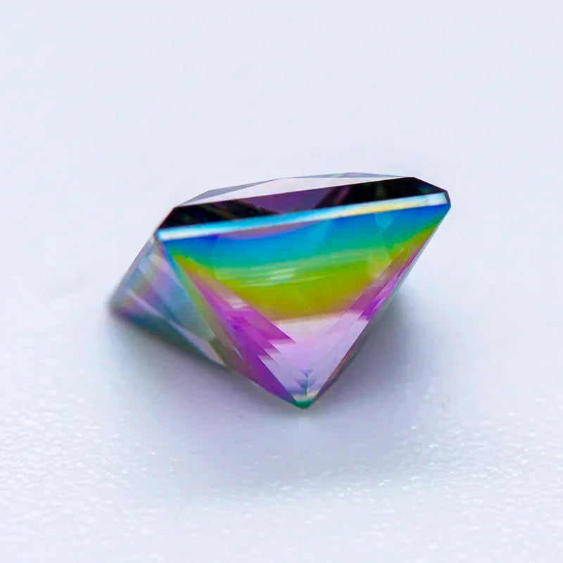 Moissanite Stone Princess Cut VVS1 Rainbow Green Color Charms Beads for Jewelry Making Rings Necklace Pendants GRA Certificate
