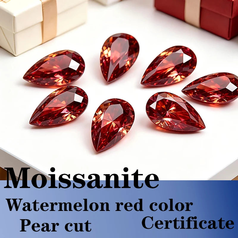 Pear Cut Watermelon Red Color Moissanite Synthetic Gemstone with Certificate DIY Jewelry Setting