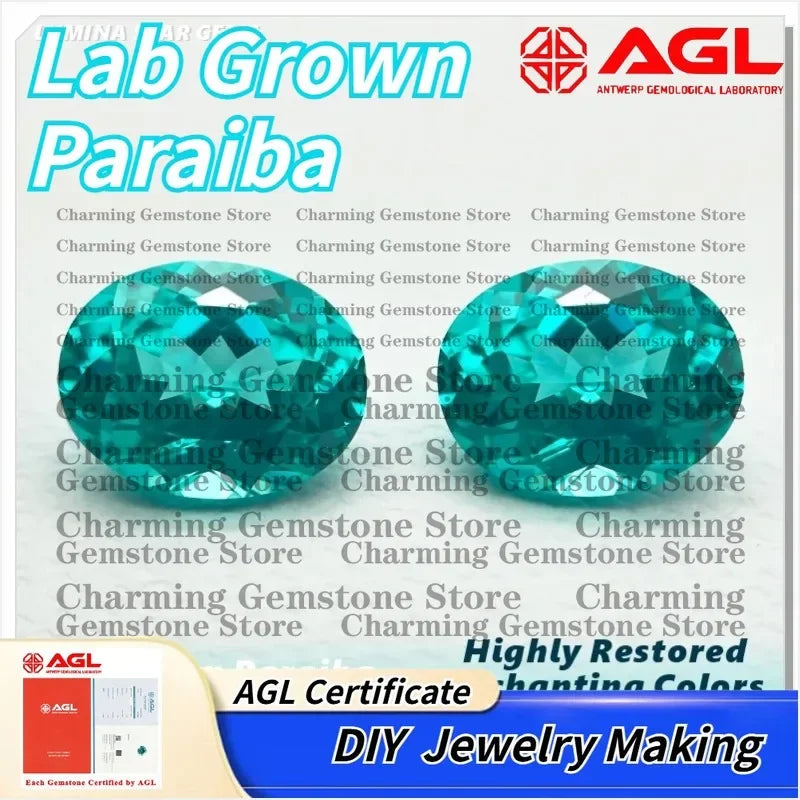 Lab Grown Paraiba Tourmaline Oval Cut Neon Blue Synthetic Gemstone Loose for Jewelry Making Customizable AGL Certified for