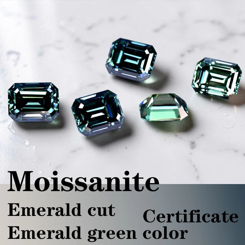 Emerald Cut Moissanite Stone VVS1 Emerald Green Color Certificate Artificial Gemstone DIY Jewelry