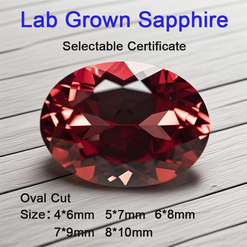 Lab Grown Sapphire Loose Stone Oval Shape Sunset Red Color Charms Beads for DIY Jewelry Making Material Selectable AGL Certifica