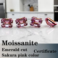 Emerald Cut Moissanite Stone VVS1 Sakura Pink Color Certificate Artificial Gemstone DIY Jewelry