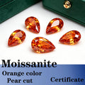 Pear Cut Orange Color Moissanite Synthetic Gemstone with Certificate of Jewelry Making