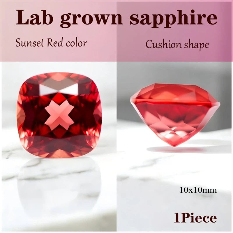 Pear Cut Lab Grown Sapphire Sunset Red Color for Charms for Jewelry Making with Certificate Wholesale Extremely Shiny Quality