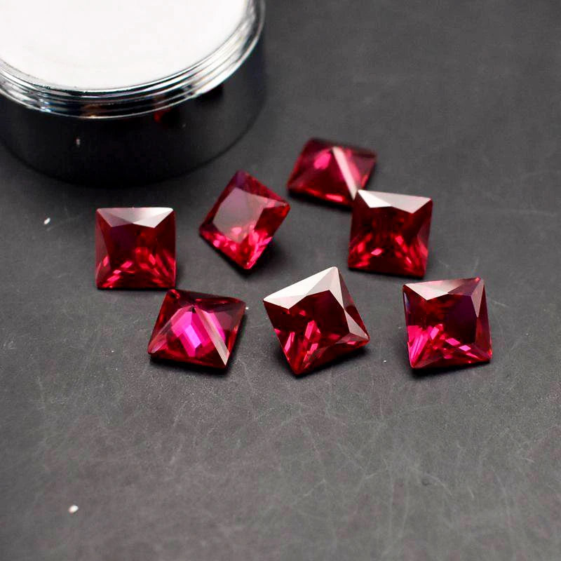 Ruby Artificial Gemstone Pigeon Blood Red Color Princess Shape DIY Jewelry with Certificate