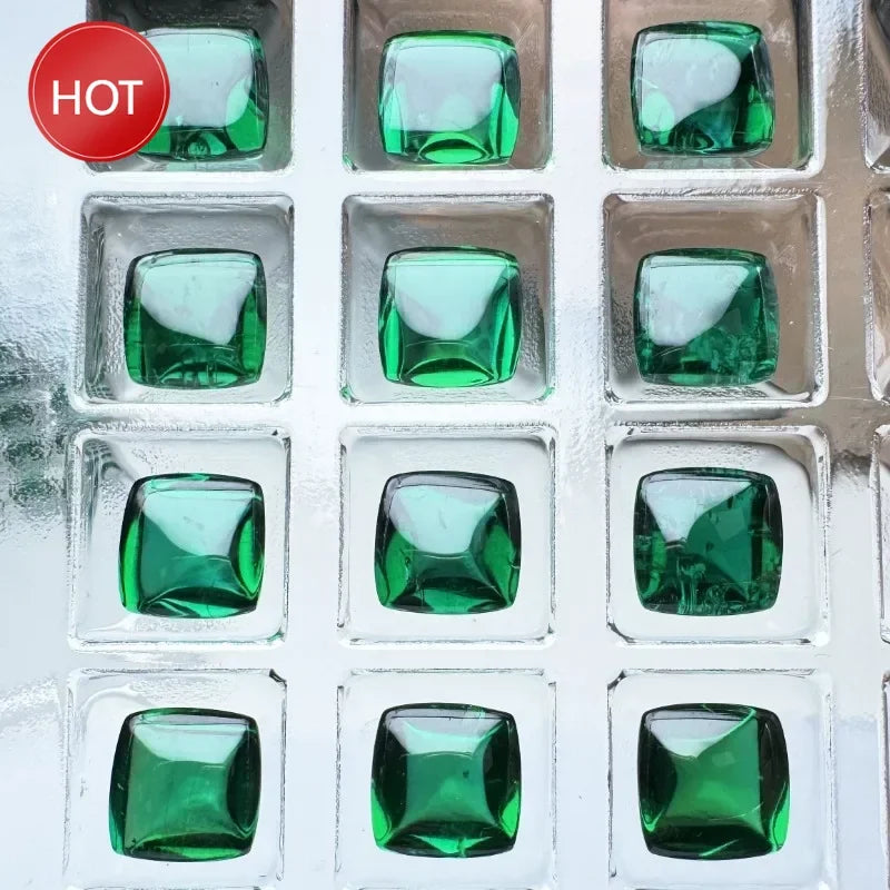 Lab Grown Zambia Emeralds Square Cushion Smooth Surface with Cracks Inclusions Inside Selectable AGL Certificate