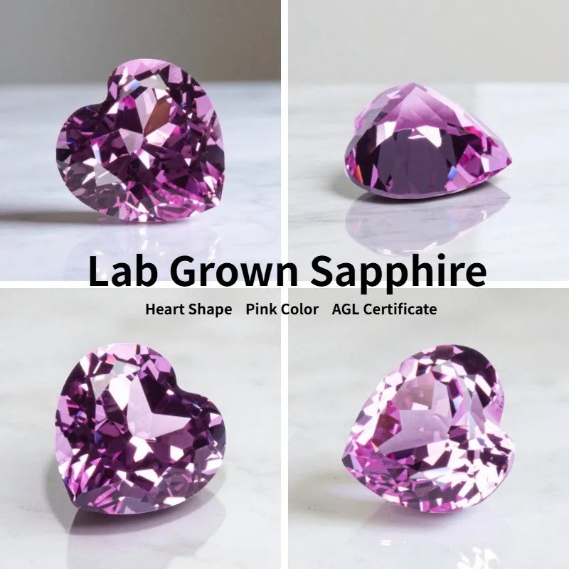 Lab Grown Sapphire High Quality Heart Shape Pink Color for DIY Jewelry Making Ring Main Materials Selectable AGL Certificate