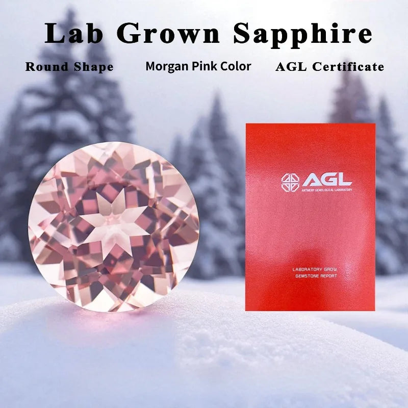Lab Grown Sapphire Round Shape Morgan Pink Color Charms Gemstone DIY Ring Necklace Earrings  Materials AGL Certificate