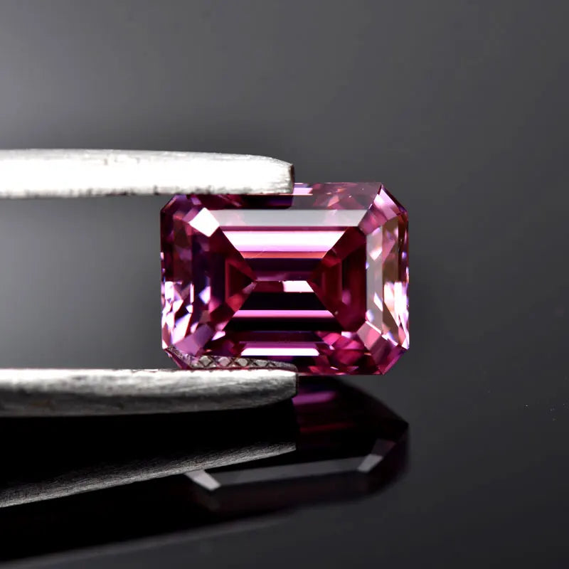 Emerald Cut Moissanite Stone VVS1 Pink Color Certificate Artificial Gemstone DIY Jewelry