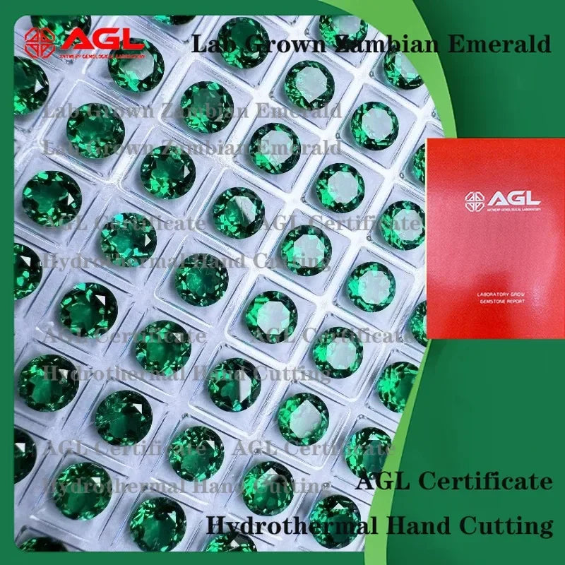 Lab Grown Zambian Emeralds Round Hydrothermal for B-Lab Grown Zambian Emeralds for AGL Certificate for Jewelry Making Natural