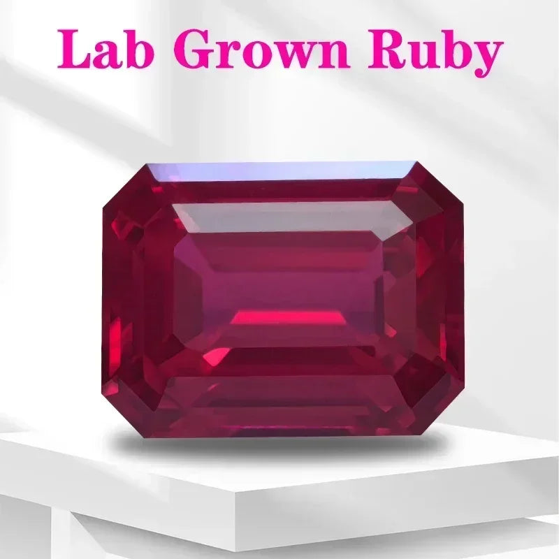 Lab Grown Ruby Red Color Emerald Cut VVS1 Gemstone Charms DIY Advanced Jewelry Making Materials Selectable AGL Certificate