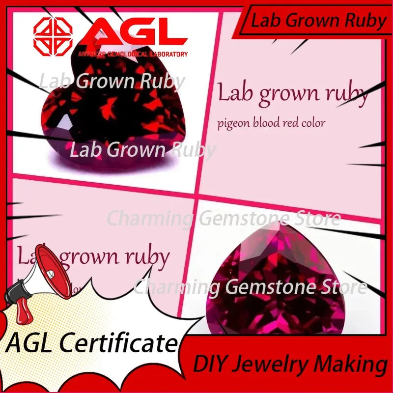 Lab Grown Ruby Pigeon Blood Red L Heart Cut VVS1 for Charms DIY Jewelry Making AGL Certificate Lab Grown Sapphire Blue Pink
