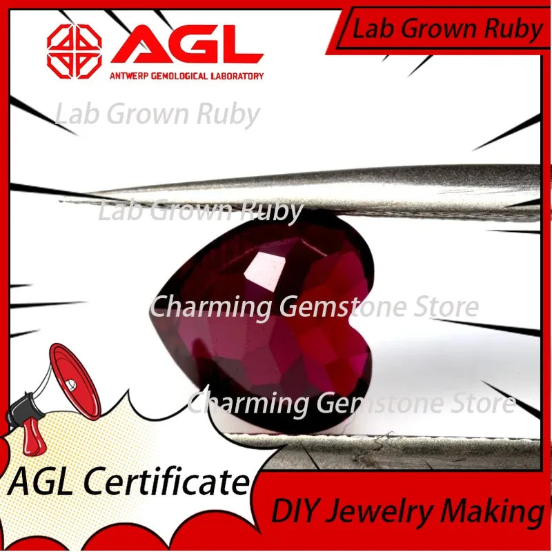 Lab Grown Ruby Heart Cut VVS1 Pigeon Blood Red for DIY Ring Necklace Earrings Lab Created Sapphire Alternative Gemstone Lab