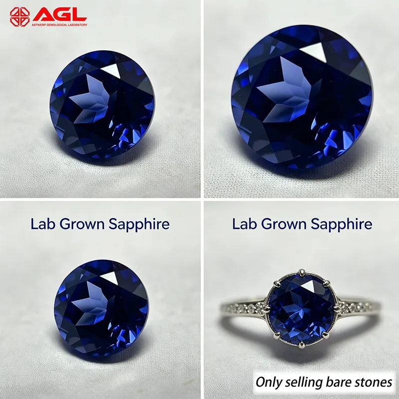 Lab Grown Sapphire Round Cut Royal Blue Cornflower Blue Loose Beads for DIY Jewelry Making Selectable AGL Certificate