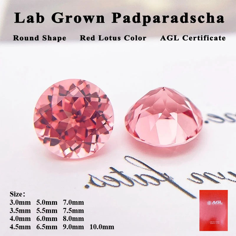 Lab Grown Padparadscha Round Cut Red Lotus Color Extremely Shiny Quality DIY Ring Necklace Earrings Main Materials Certificate