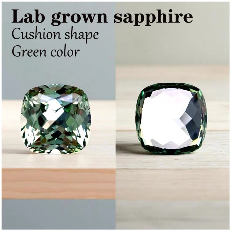 Sapphire Cushion Shape Green Color Lab Grown Gemstone VVS1 for Diy Charms  Advanced Jewelry Making Multiple Shapes Certificate