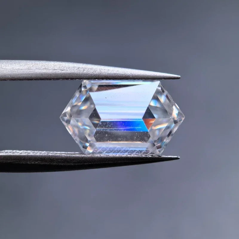 Moissanite Stone D Color Long Hexagon Shape Special Cut Lab Grown Gemstone for DIY Charms Jewelry Making with Certificate
