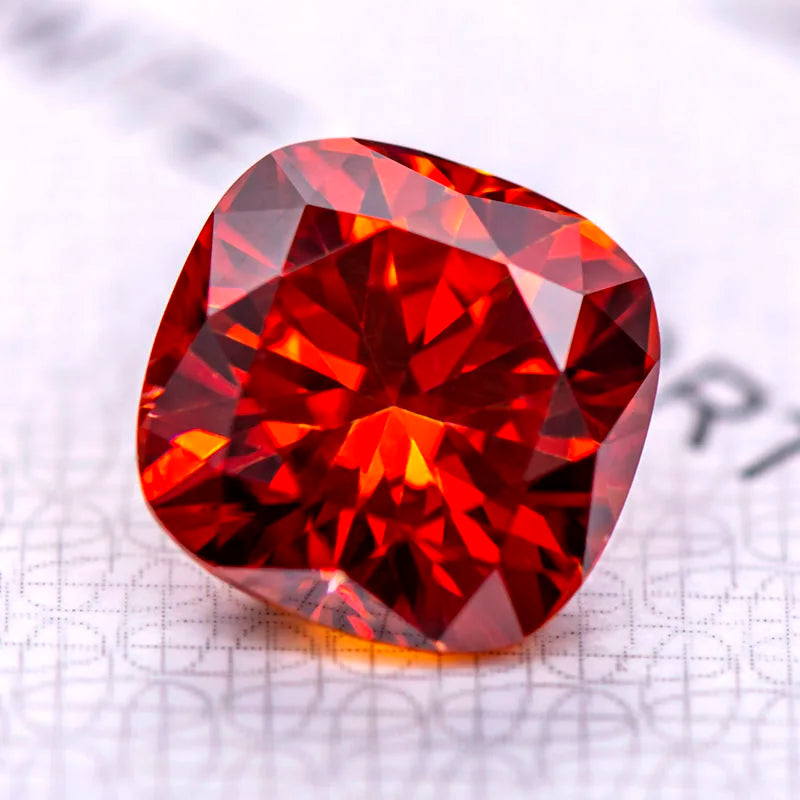 VVS1 Clarity Garnet Red Color Moissanite Stone Cushion Cut for Jewelry Setting, GRA Certificate Available