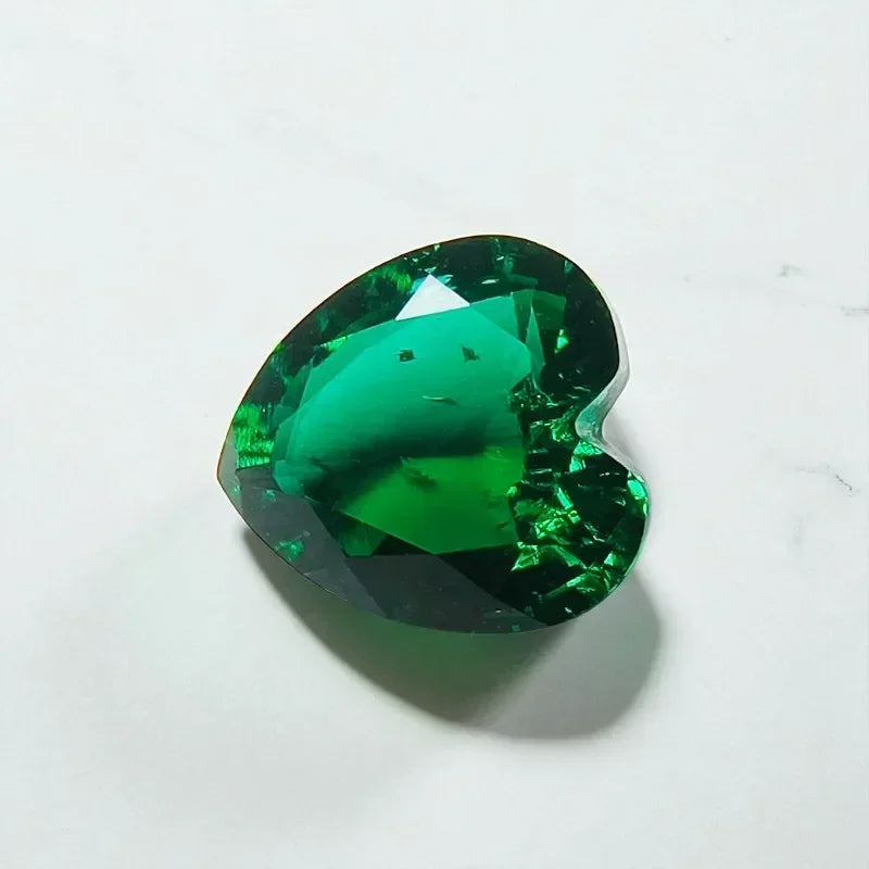 Lab Grown Zambia Emeralds Heart Shape Hydrothermal Hand Cut with Cracks Inclusions Inside Selectable AGL Certificate