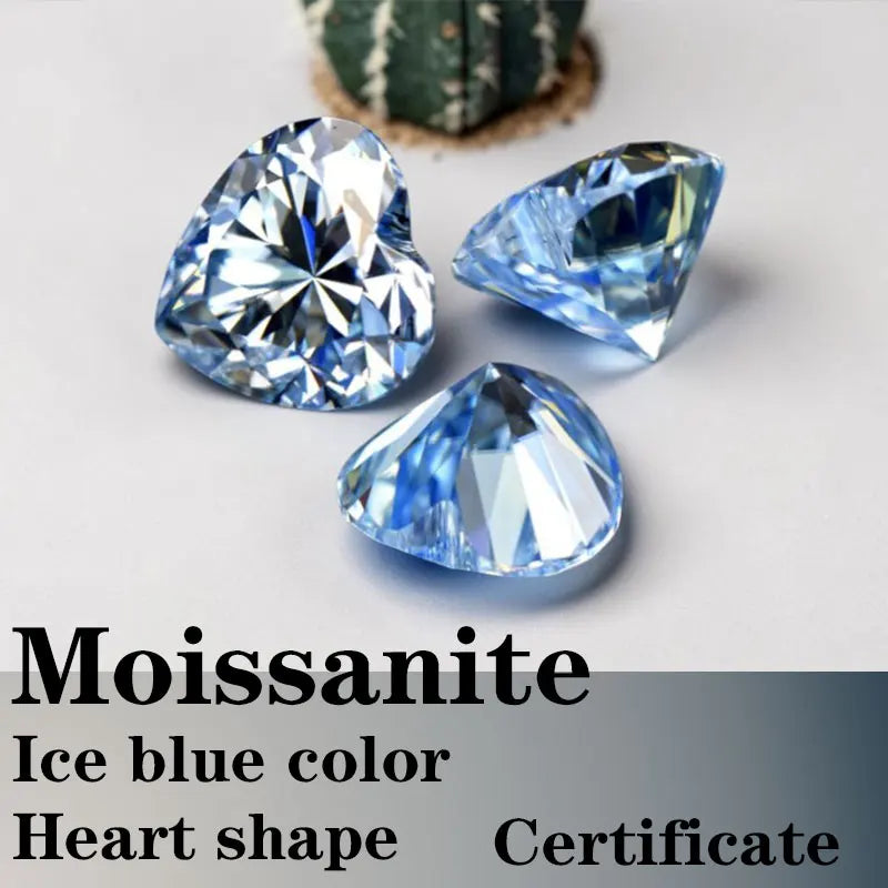 Moissanite VVS1 Artificial Stone Ice Blue Color Heart Cut with Certificate Unnatural