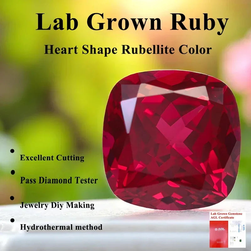 Square Cushion Shape Lab Grown Ruby VVS1 Selectable AGL Certificate Top Quality Gemstone for Diy Jewelry Making Materials