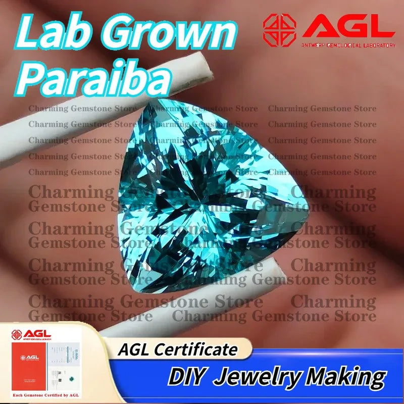 Lab Grown Paraiba Gemstone Fat Triangle Cut for DIY Jewelry Making Inlay Ring Necklace AGL Certificate Lab Created Paraiba
