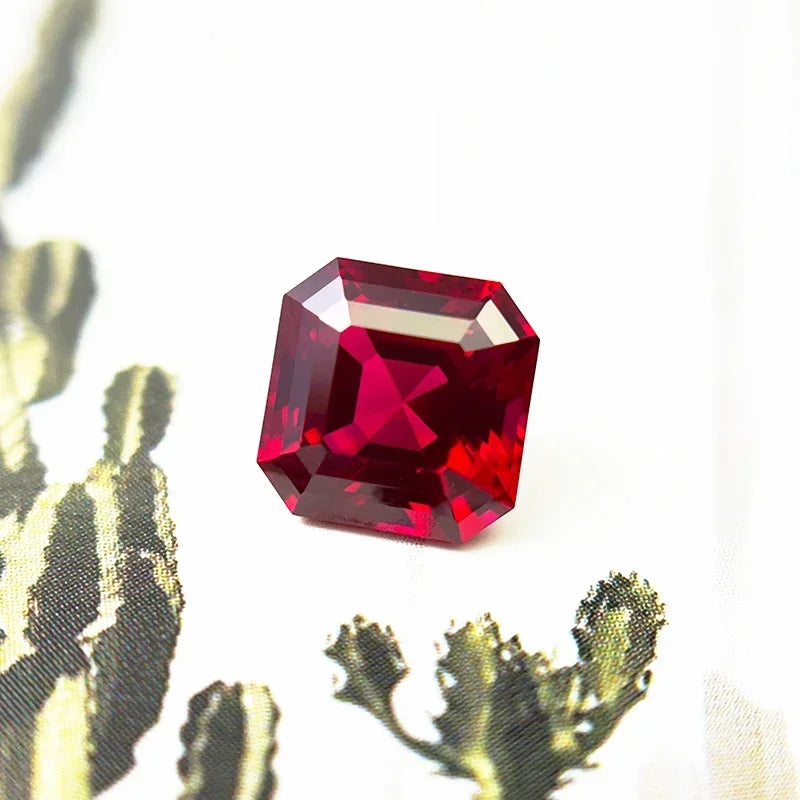 A-Hot Sales Lab Grown Ruby Asscher Cut Pigeon Blood Red Color Charms Jewelry Making Main Materials Selectable AGL Certificate