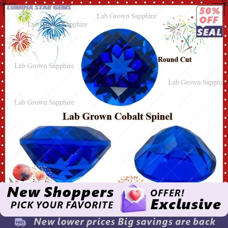 TOPTRound Cut Lab Grown Cobalt Spinel Synthetic Gemstone For Diy Jewelry Making Selectable Certificate