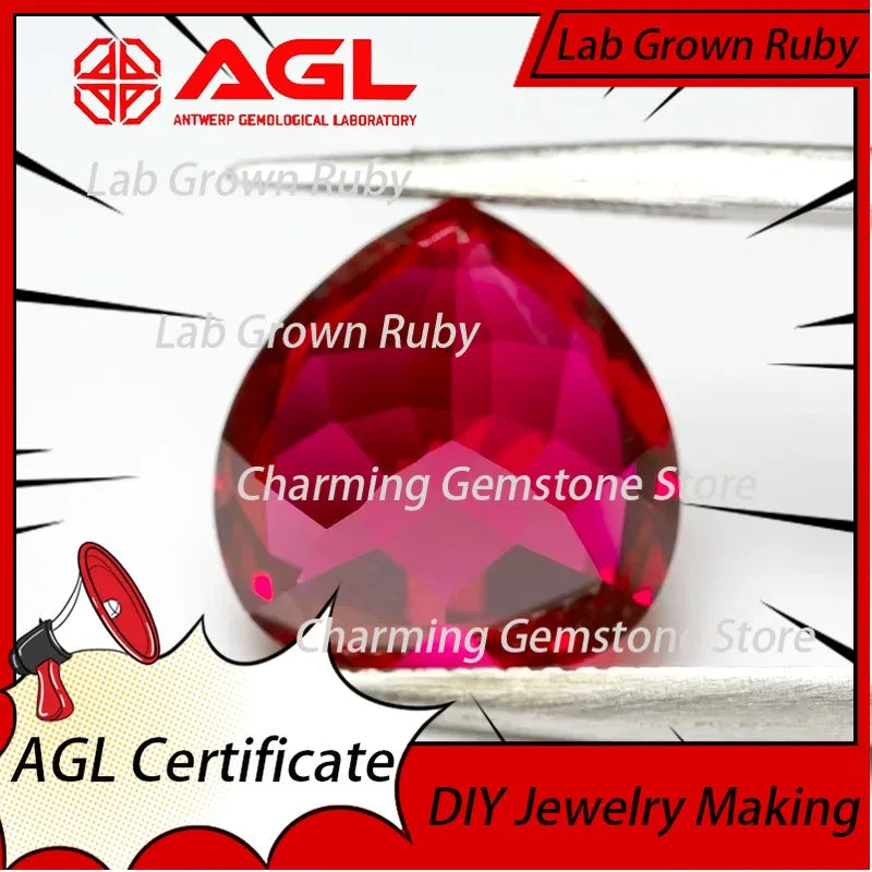 Lab Grown Ruby Loose Gemstones Pigeon Blood Red Heart Cut for DIY Jewelry Making Lab Grown Sapphire Compatible AGL Certified
