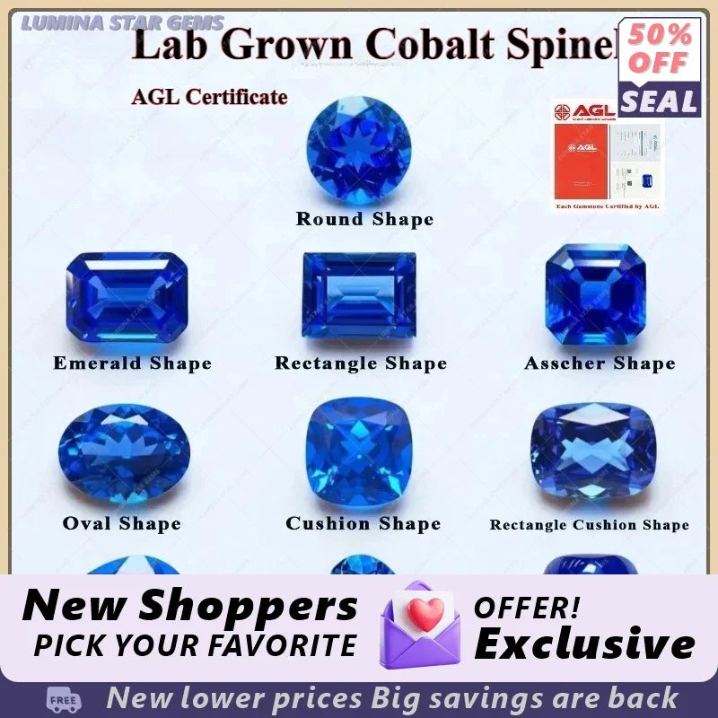TOPTLab Grown Cobalt Spinel Fire Lotus Color Various Shapes Gemstone For Earring Pendant Jewelry Making  Selectable AGL Certific
