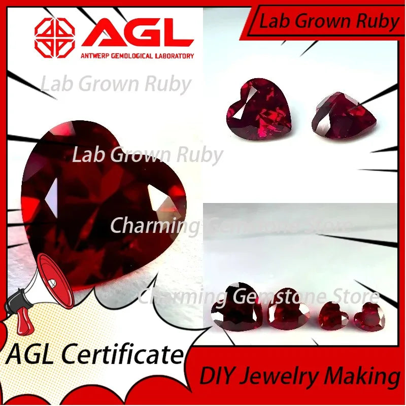 Lab Grown Ruby Heart Cut VVS1 Pigeon Blood Red for DIY Ring Necklace Earrings Lab Created Sapphire Alternative Gemstone Lab