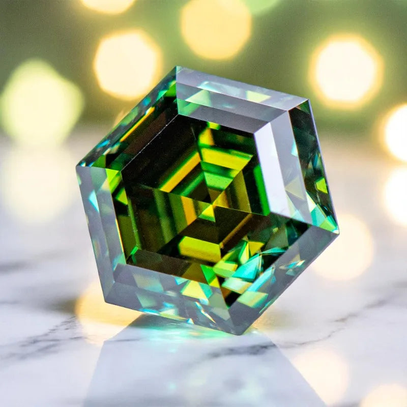 Moissanite Stone Hexagon Cut Natural Yellow Green Color DIY  Advanced Charms Jewelry Rings Earrings Making with Certificate