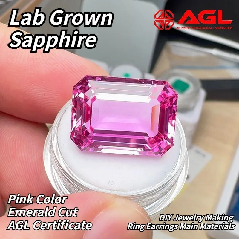Lab Grown Sapphire Emerald Cut Sunset Orange Color Loose Gemstone for Jewelry Making DIY Rings Earrings Charms AGL Certificate