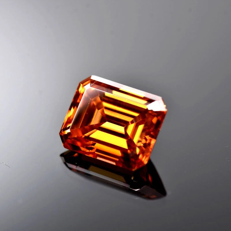 Emerald Cut Moissanite Stone VVS1 Orange Color  Certificate Artificial Gemstone DIY Jewelry