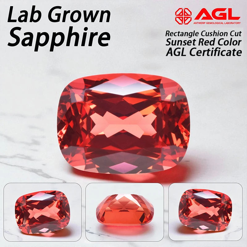 Lab Grown Sapphire Asscher Cut Sunset Red Color for Charms DIY Ring Necklace Earrings Main Materials Selectable AGL Certificate