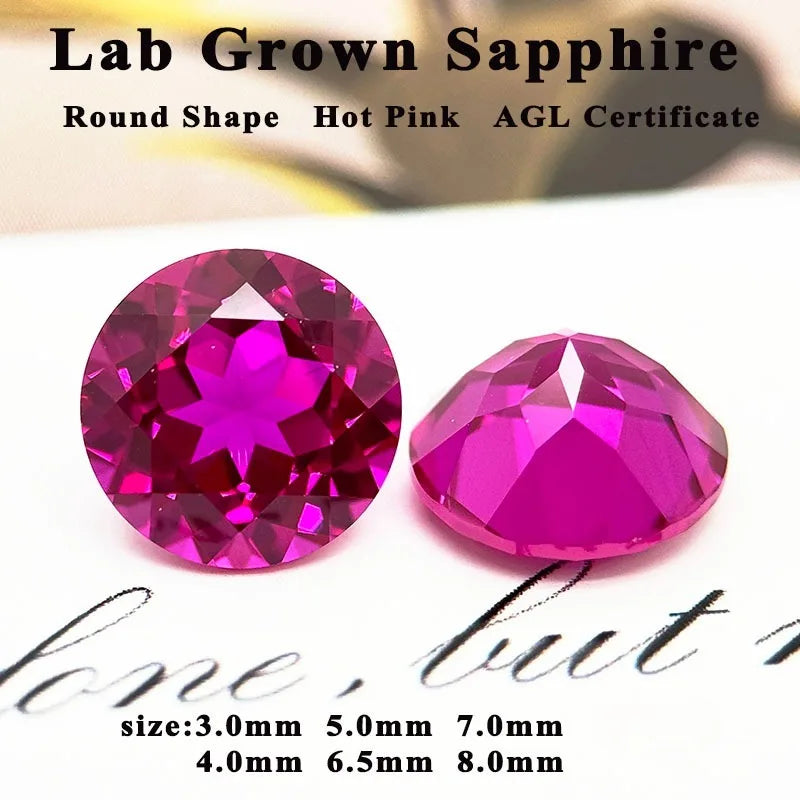 Lab Grown Sapphire Round Cut Hot Pink Color Gemstone DIY Jewelry Making Inlay Ring Necklace Bracelet Selectable AGL Certificate