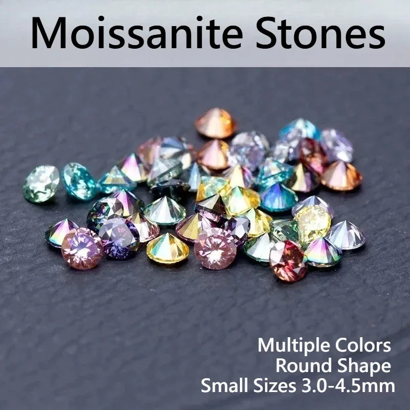 Moissanite Stones Multiple Colors Round Shape Small Sizes 3.0-4.5mm VVS1 Lab Diamonds Gift for Diy Jewelry Making No Certificate