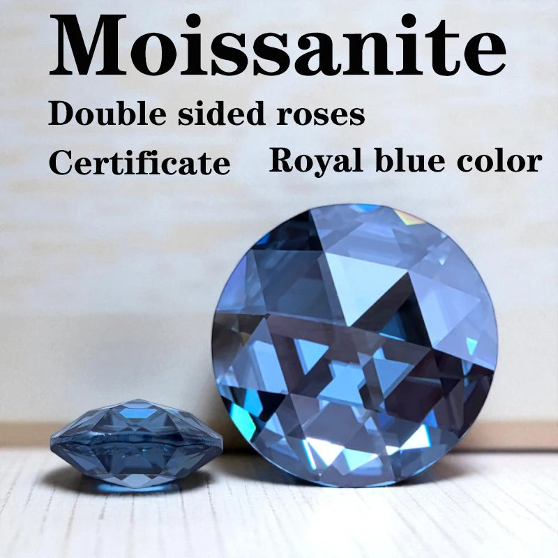 Moissanite Double Sided Roses Cut Natural Royal Blue Color Round Shape Charms for DIY Jewelry Making Materials with Certificate