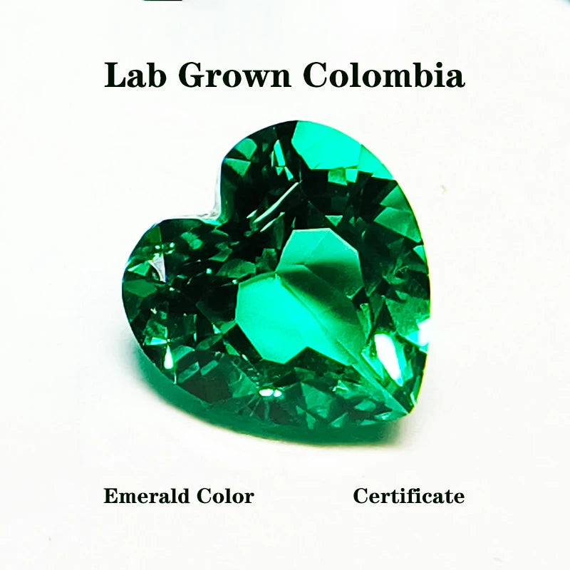 Lab Grown Colombia Emerald Green Color Heart Shape Charms Gemstone DIY Ring Necklace Earrings Main Materials Certificate